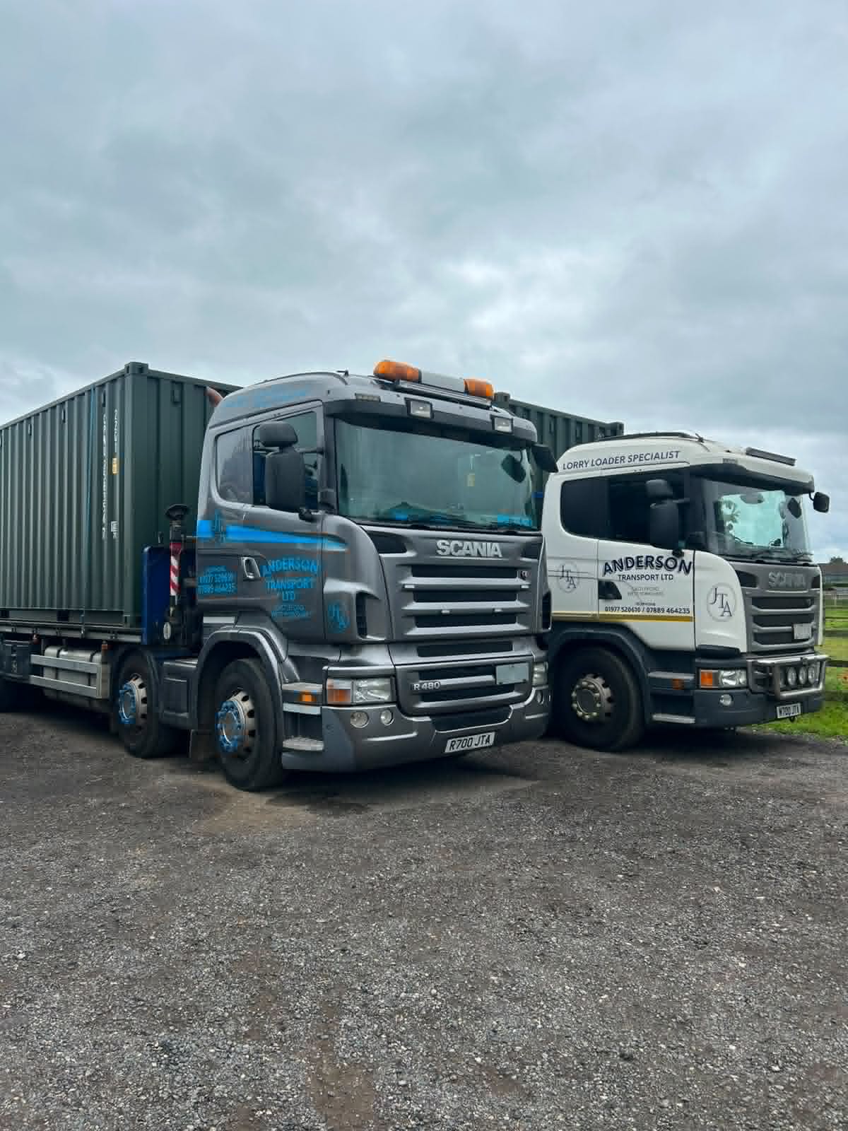 Two JT Anderson Transport Scania lorry loaders parked up - Lorry Loader Specialist